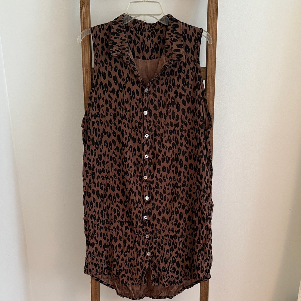 Olympia Leopard Print Sleeveless Button-Up dress 100% silk